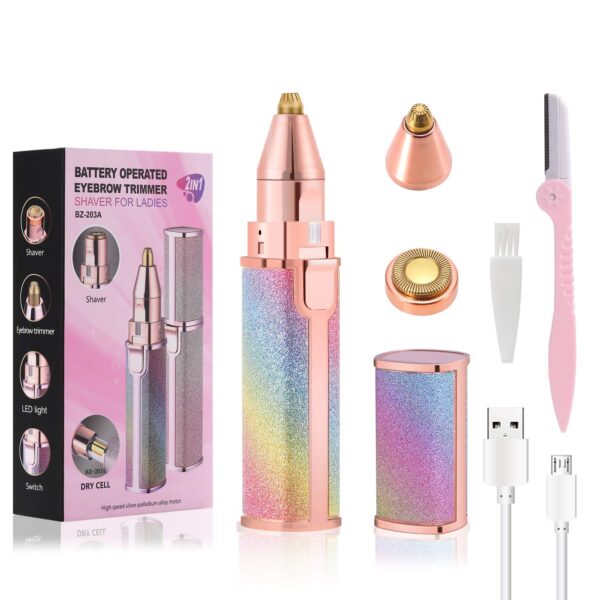 Rechargeable Glitter Rainbow 2 in 1 Blawless Women Hair Remover Eyebrow Trimmer